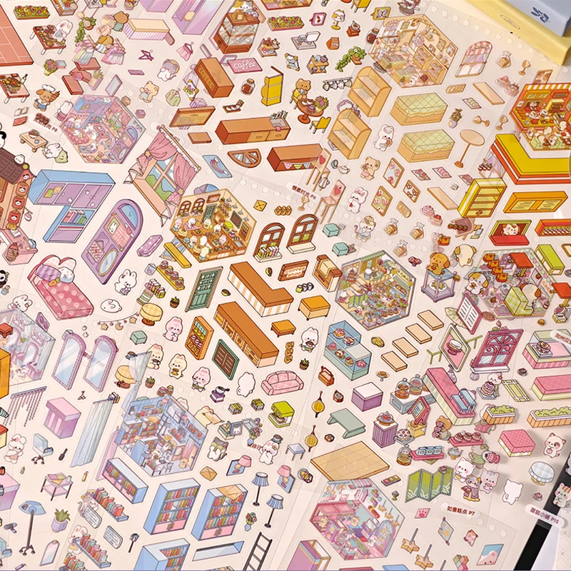 3D Miniatur Diorama Sticker Buch süße Stadt DIY Landschaft Dekor für Journal Scrapbooking Handwerk Pop Up Haus Aufkleber – Detail 5