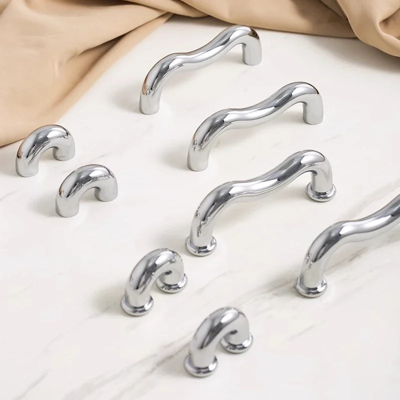 Light Luxury American Wardrobe Handle French Minimalist Silver Cabinet Door Handle Creative Shoe Cabinet Drawer Brass Handle
