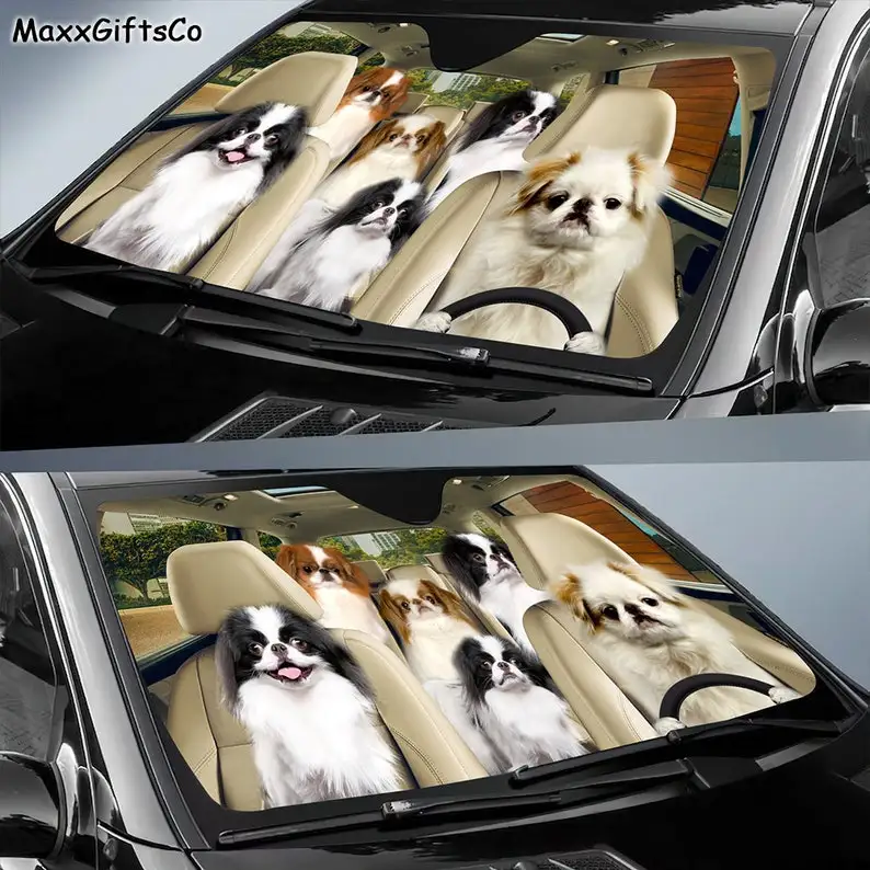 Japanese Chin Car Sun Shade, Japanese Chin Windshield, Dogs Family Sunshade, Dogs Car Accessories, Car Decoration, Dogs Lovers G