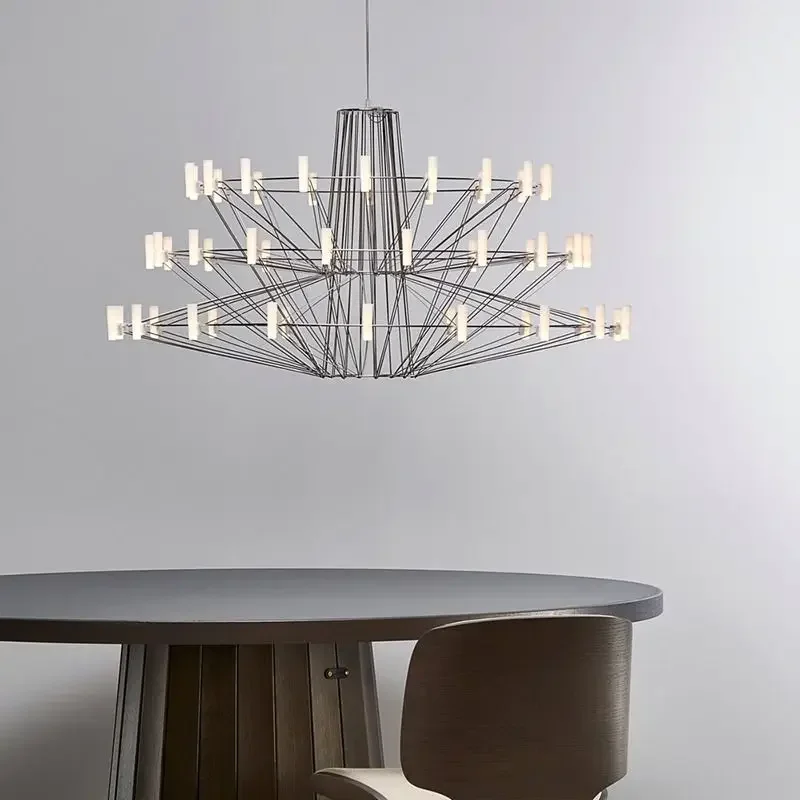 Designer Loft Villa Duplex Chandelier Luxury High-end Living Dining Room LED Round Iron Wire Decor Lighting