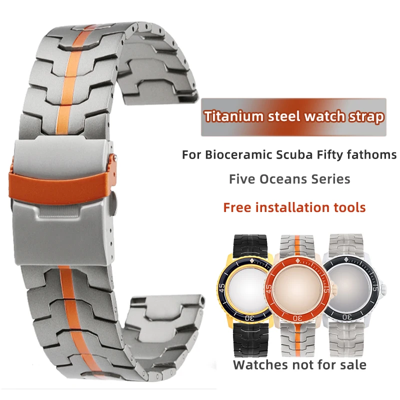 Titanium watch Strap 22mm Bracelet for Swatch Blancpain Fifty Fathoms SCUBA Five Ocean Lightweight Strap Orange Black bands tool