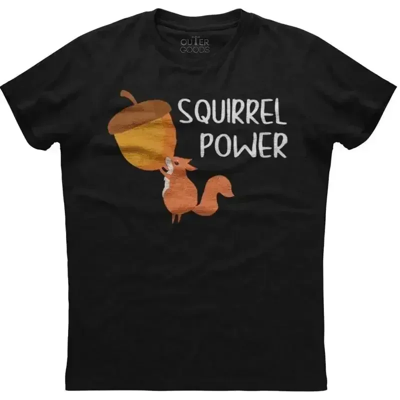 Squirrel Power Holding a Nut Mens Cotton Black T shirt