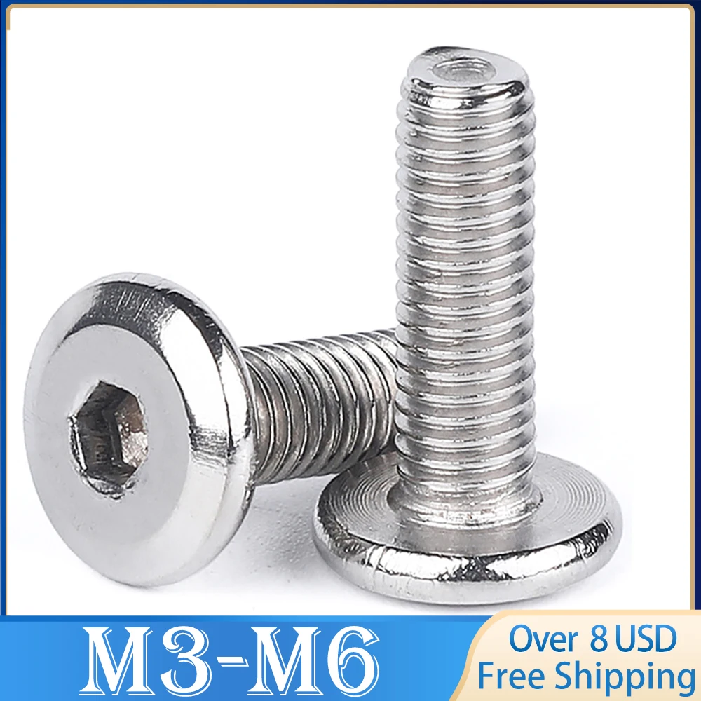

100pcs M3 M4 M5 M6 304 Stainless Steel Large Flat Hex Hexagon Socket Head Allen Screw Furniture Screw Connector Joint Bolt