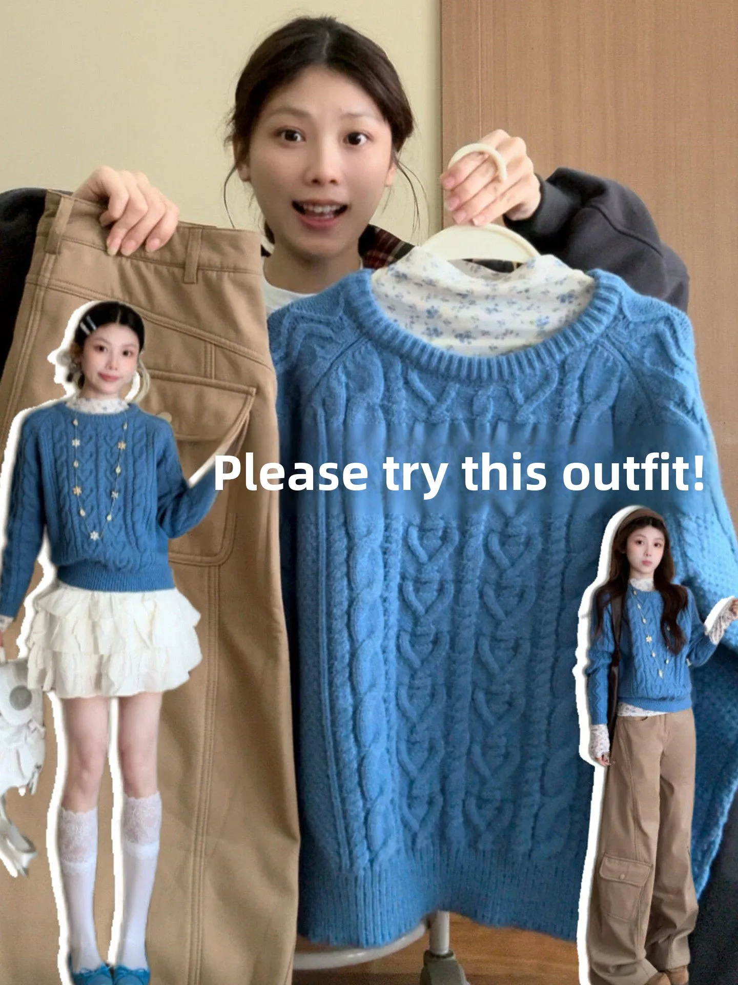 

Korean Sle Blue Twisted Knitted Oversized Thiened Women's Sweater Autumn Winter Loose Soft Slimming Top Commute Wind