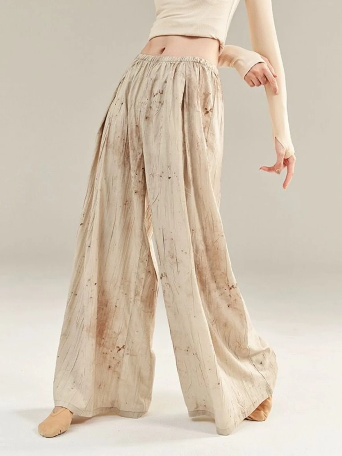 

Summer Thin adient Wide Leg Pants Dance Practice Casual Straight Leg Pants High Waist Long Cotton Blend Women's Faion