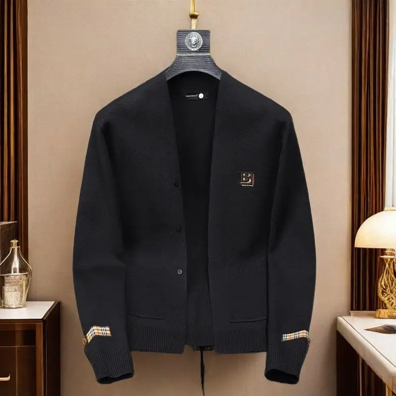 

New trendy brand embroidered cardigan sweater spring and autumn men's versatile slim cardigan knitted