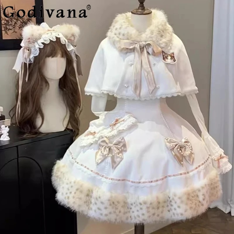 عيد الميلاد ورأس السنة الجديدة تاريخ رداء فتاة حلوة لوليتا تنوعا أعلى قصيرة أفخم عباءة سميكة نفخة تنورة 3 قطع مجموعة