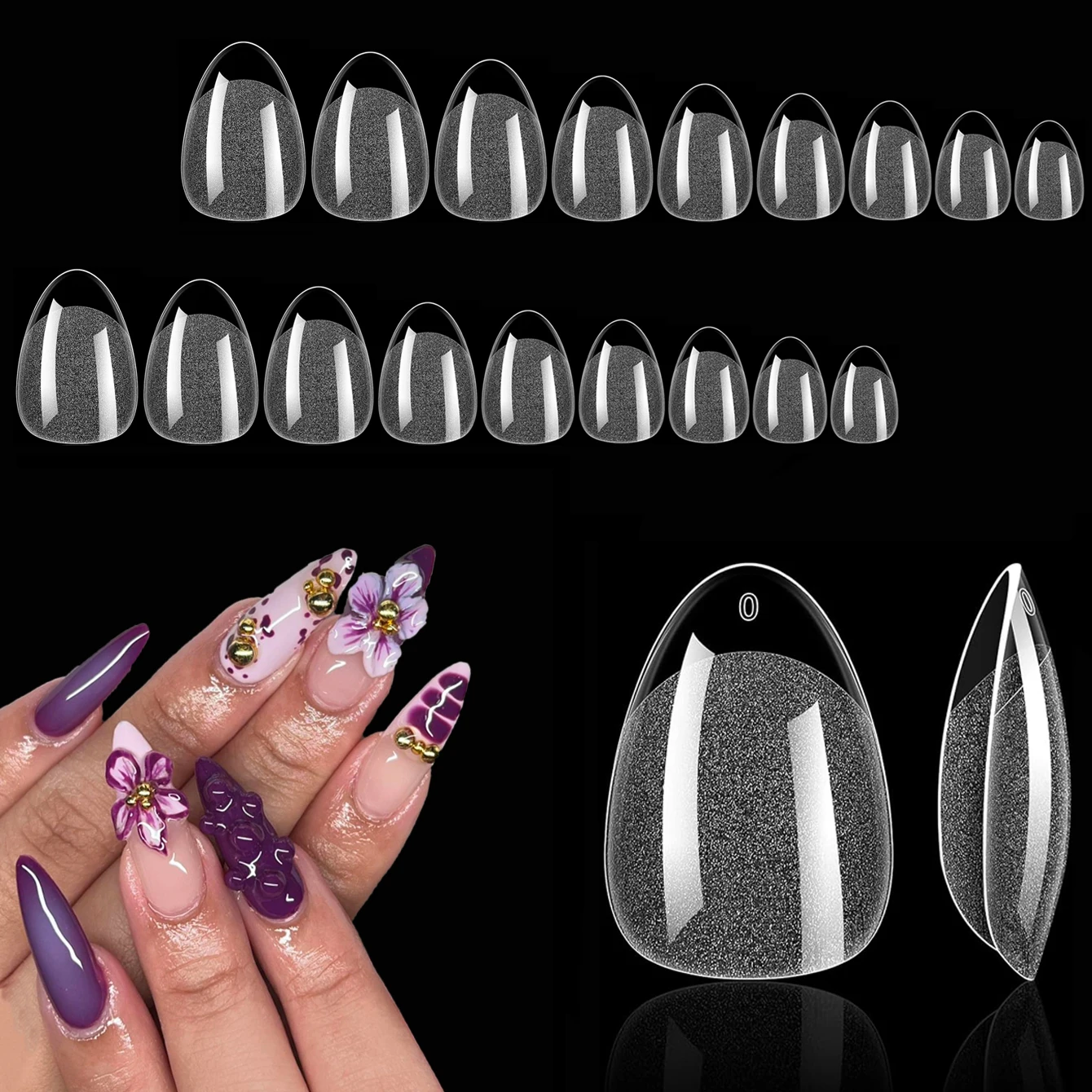240PCS Short Almond Nail Tips Soft Gel Pre-Shaped Acrylic Nail Tips Half Matte Full Cover Nail Tips Clear Gelly Press on Nail