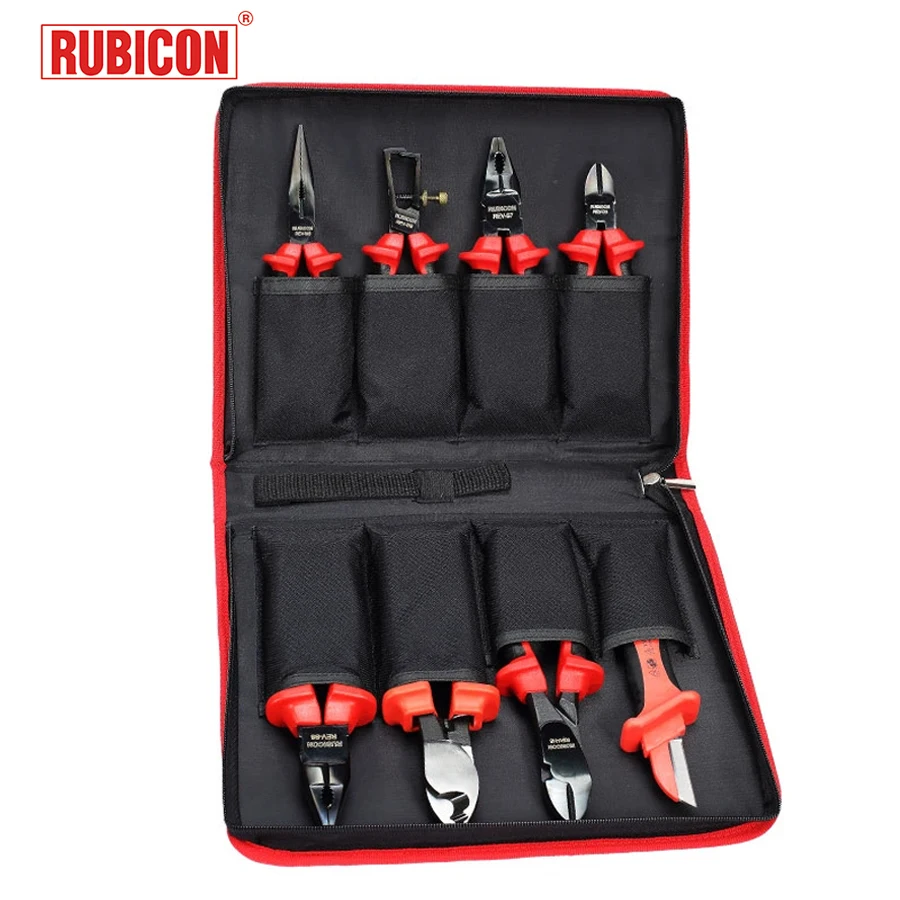 Japan RUBICON 8 Pieces VDE Insulated Pliers Set with Tool Kit for Electrician Repairs NO.REV-08A