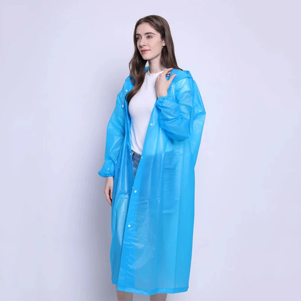 PEVA Women Man Raincoat Adult Clear Transparent Camping Rainwear SuitThickened Waterproof Rain Poncho Coat