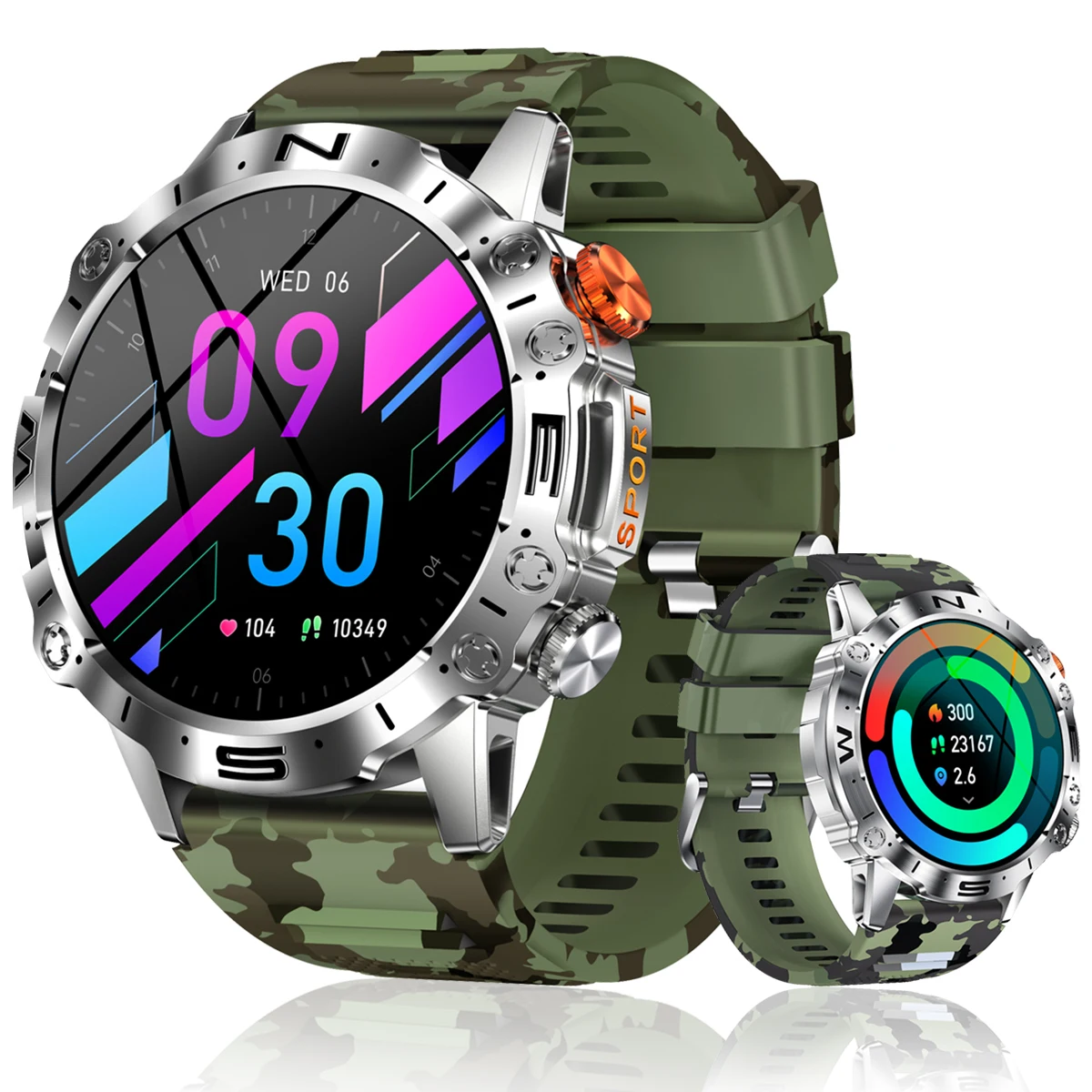 

AMOLED Outdoor Fitness Tracker men watch 360mAh large battery Bluetooth call professional sports and health analysis smartwatch