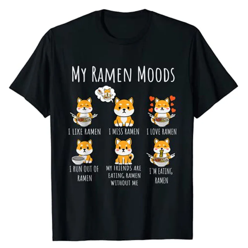 Ramen Lover Shiba Inu Dog Japanese Noodles Ramen T-Shirt Funny Aesthetic Clothes Y2k Top Cute Cartoon Dog Lover Graphic Tee Tops