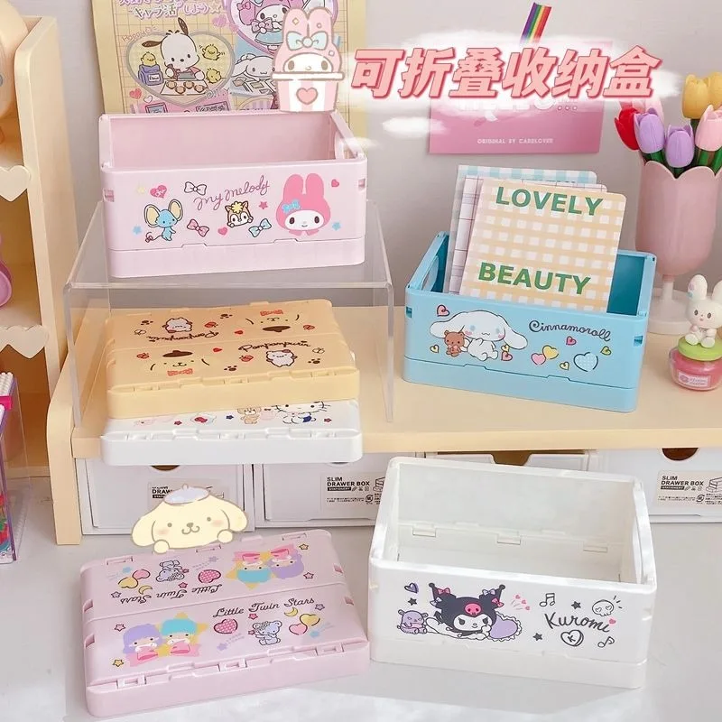 

Sanrio Storage Box Kawaii Kuromi Melody Cinnamoroll Anime Periphery Foldable Stationery Cosmetics Storage Basket Practical Gift