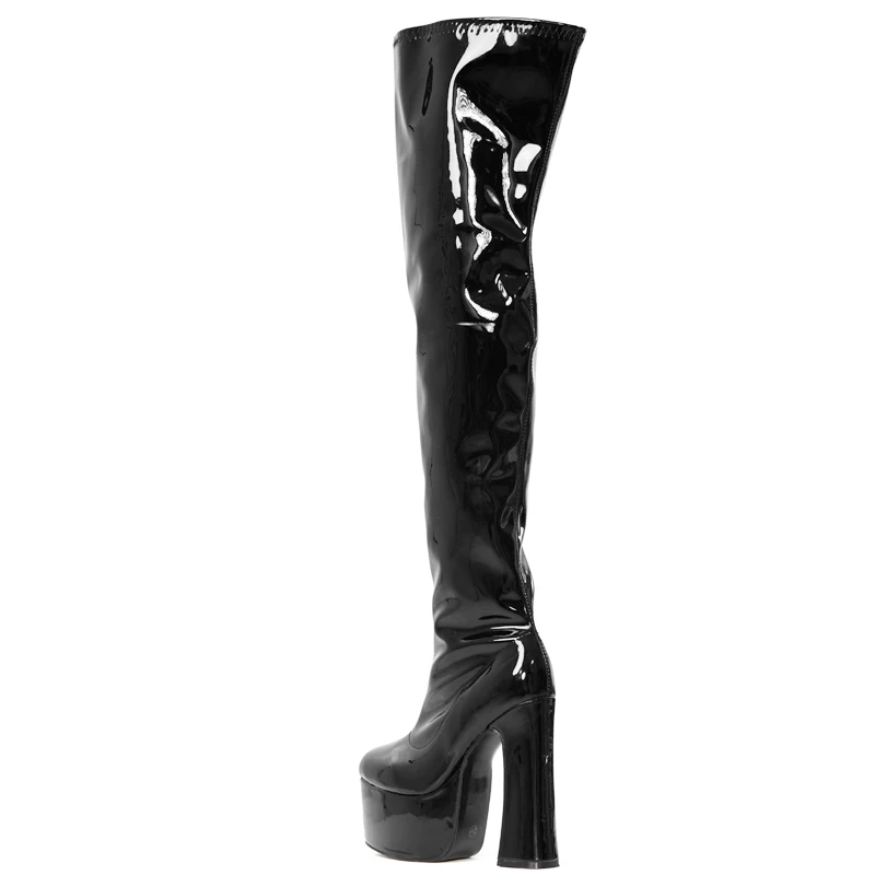 jialuowei Over-the-Knee Boots Womens Square Block Heel Platform Side Zipper Autumn Winter Thigh Boots 15CM High Heels Size 36-46