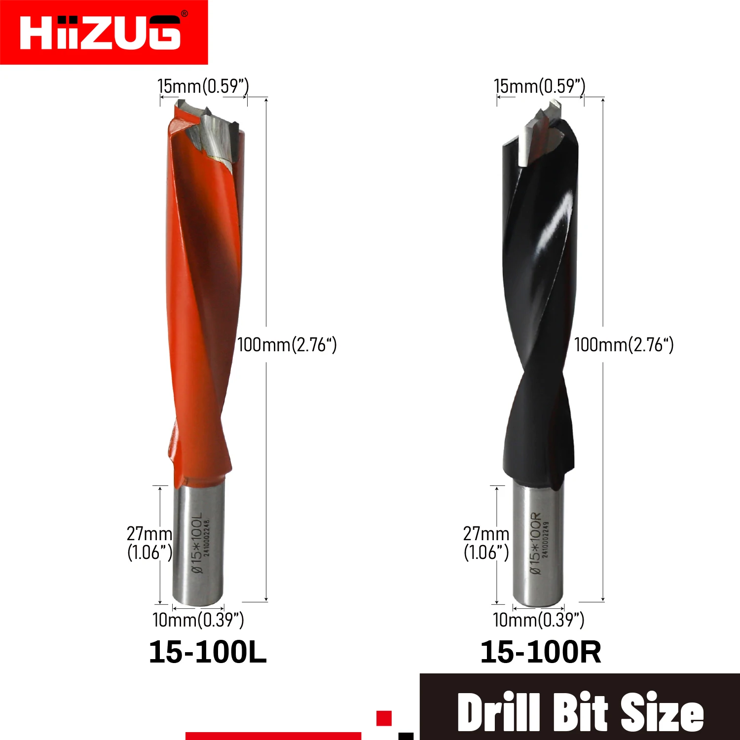 

15x100mm Tungsten Carbide Tipped Drill Bit 10mm Shank, Woodworking TCT Drill Bits Right or Left for Wood Drilling 1Pcs