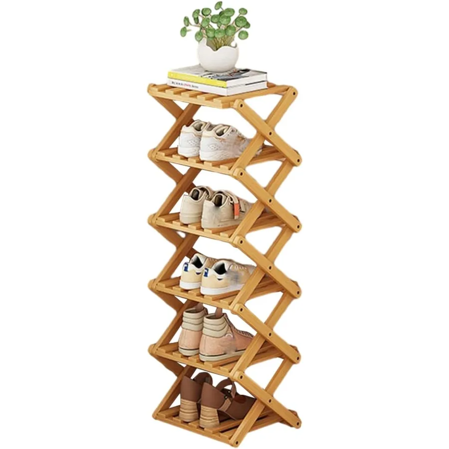

Shoes Rack for Front DoorSpace Saving Wooden Shoes Organizer Entryway Corner Folding Shoe Shelf [Primary Color] 6 Layers