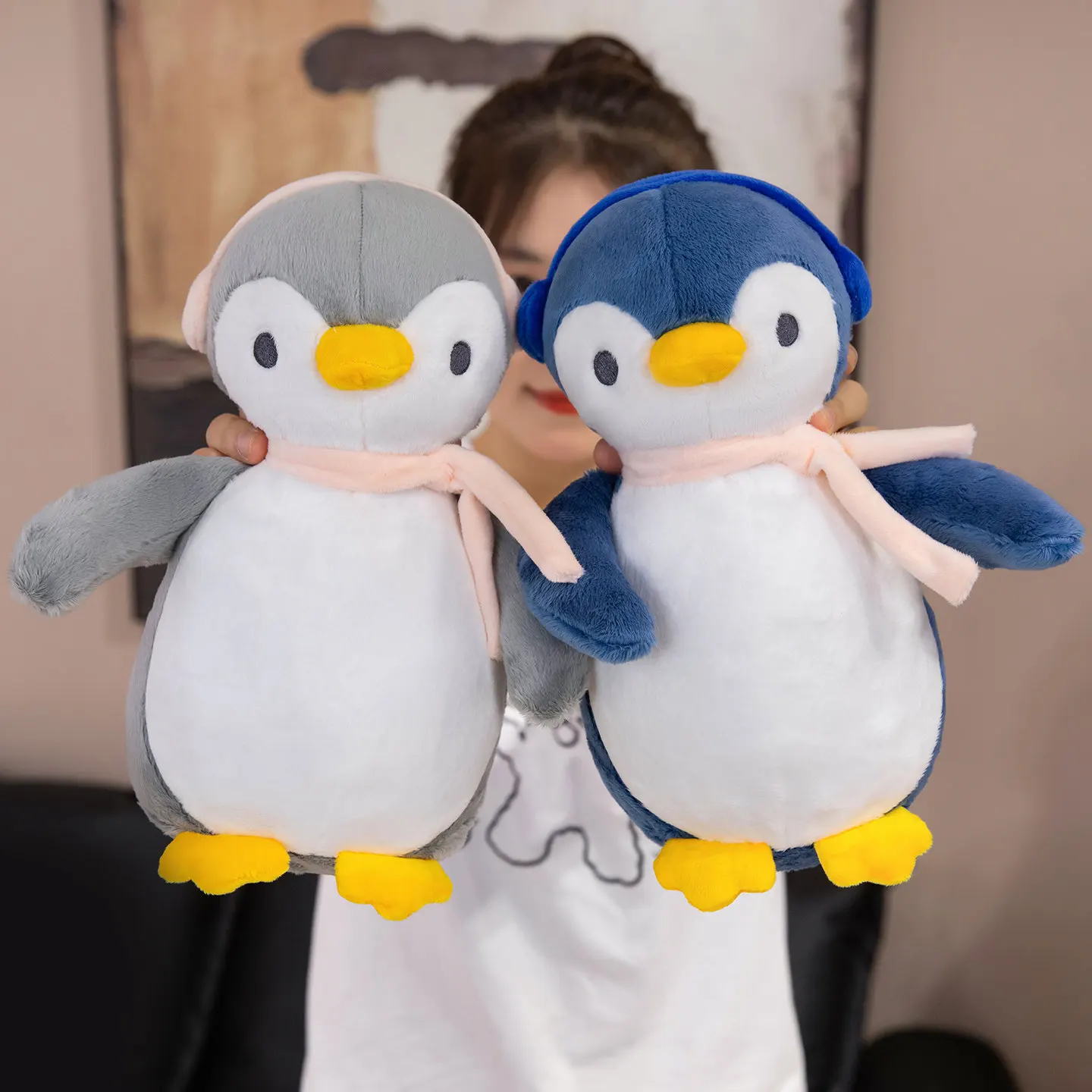 

1 шт., 25/35 см, милый пингвин с наушниками, плюшевая игрушка, кукла, мягкие игрушки с героями мультфильмов, подушка для детей, декор для рождественского подарка