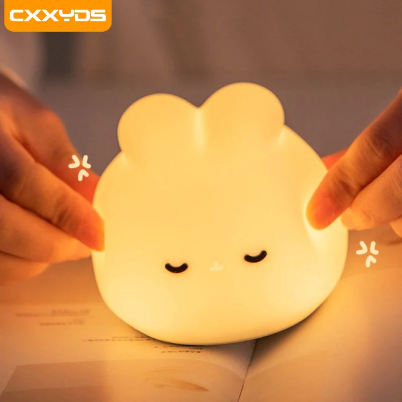 

Mini Kawaii Pop Rabbit Baby Night Light 3-Color Light Changing Eye Protection Bedroom Bedside Timing Night Light Gift For Child