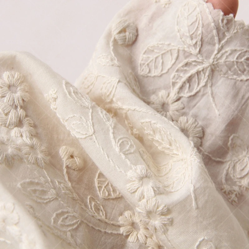 Tissu européen en coton brodé de fleurs 3D, pour robe de bricolage, matériel de créateur de mode au mètre
