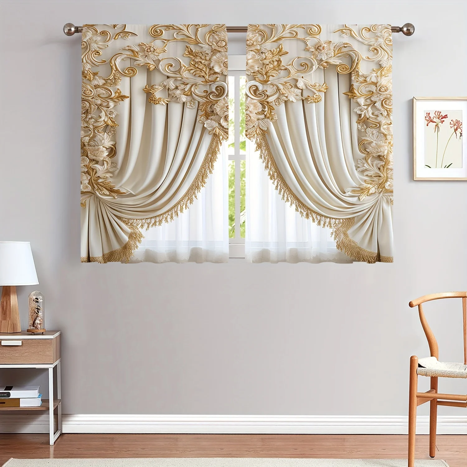 Art Decor 3D Digital Print Decorative Curtain Panels 2PCs,Twil Weave Light-Filtering Drapes,Hanging, Fashion Curtain Theme,