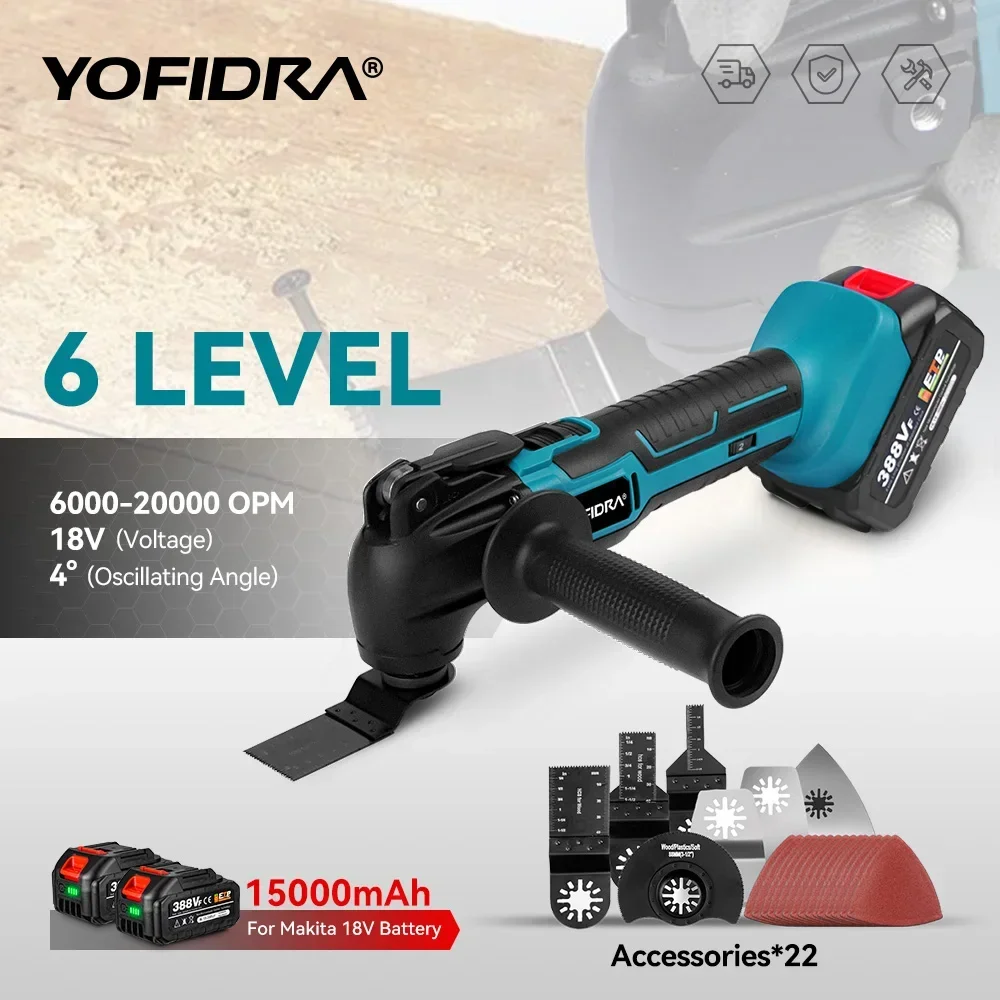 Yofidra Oscillating Multi Function Tool Electric Saw Trimmer Shovel Cutting Machine for Makita 18V Battery woodworking Tool