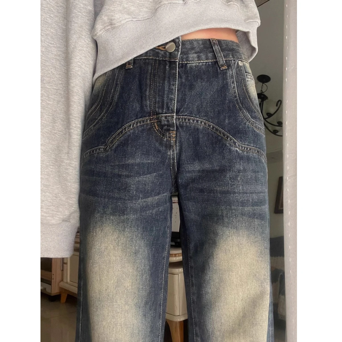 

Джинсы для женщин Y2k Одежда Винтаж Широкие брюки с высокой талией Свободный крой Весна Лето Прямые брюки-клеш Тонкий дизайн