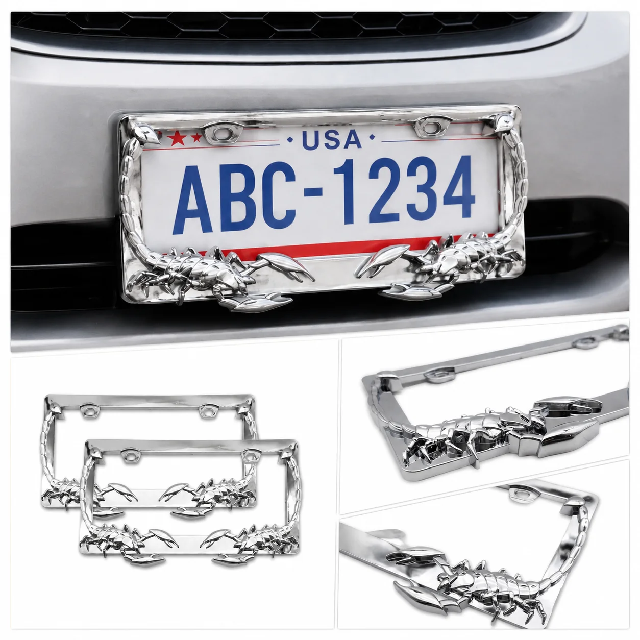 

2Pcs License Plate Scorpion Design License Plate Frame Suitable for US Car Motorcycle License Plate Frame For USA Canada