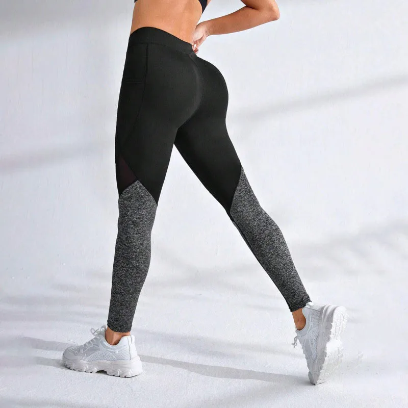 Seamless Sexy Mesh Spliced Leggings Women with Pocket Leggings High Waist Push Up Butt Gym Trainning Fashion Slim Yoga Tights