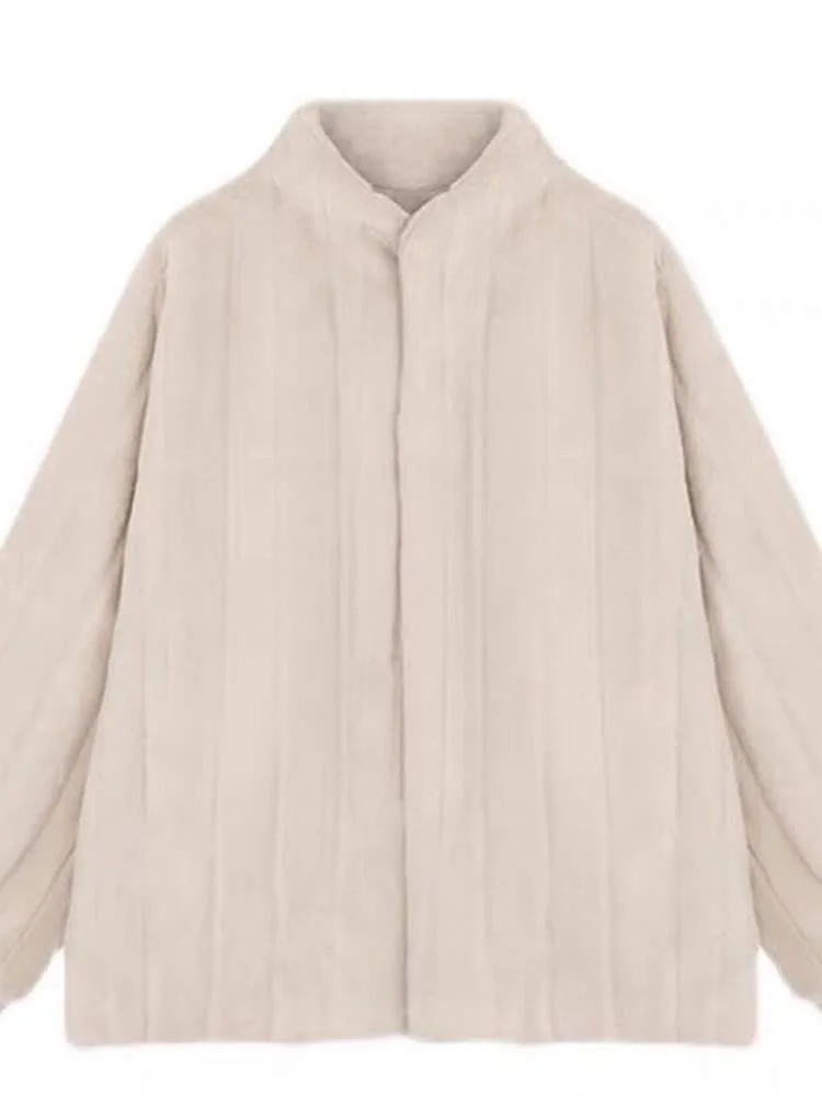 Autunno Inverno Nuovo Sle Cappotto di pelliccia di media lunghezza da donna Velluto di visone finto Coreano Loose Fit Colletto alla coreana Tee Button ket Dettaglio