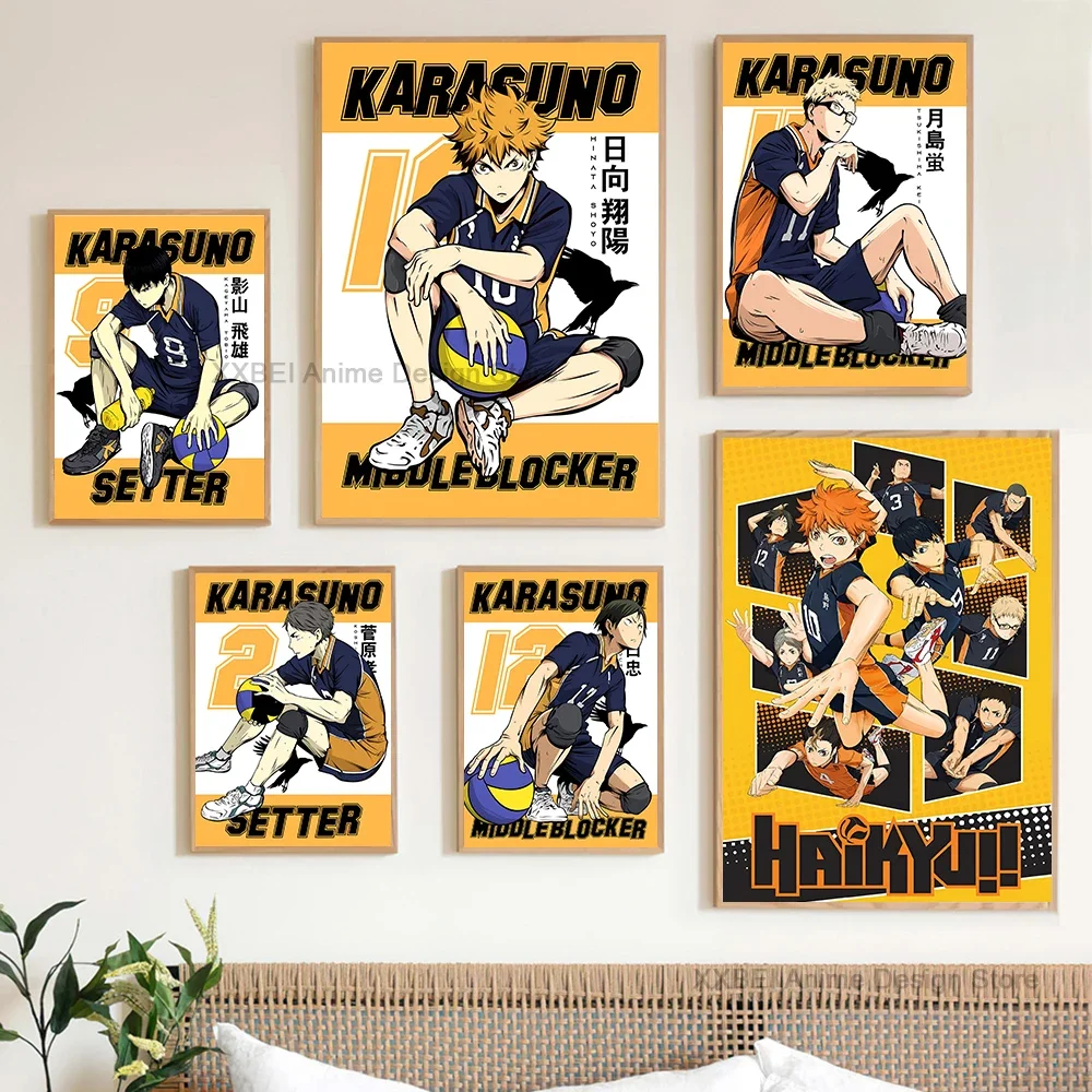 1pc Anime Haikyuu!! Karasuno Volleyball Team Member Poster Sticker Bedroom Study Wall Art Hanging Painting Home Decoration