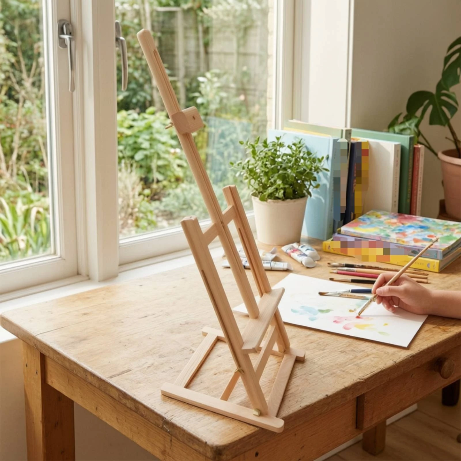 Tabletop Easel with Adjustable Frame Compact Wooden Easel Display Stand Stable Multi-Purpose for Beginners, Studio, Classroom