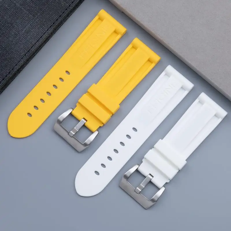 

HAODEE 24mm/26mm Yellow White Soft Silicone Nature Rubber Watchband For Panerai Strap Waterproof Tang Buckle Men Wristband