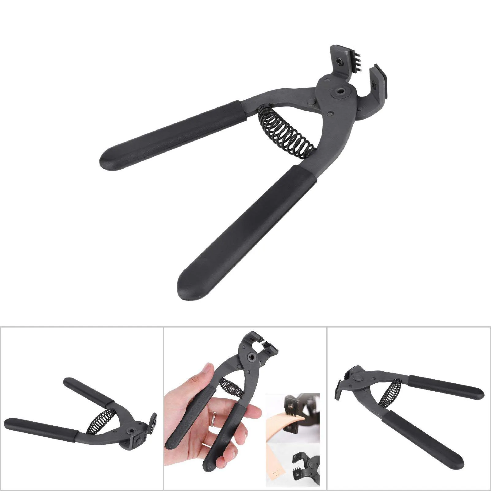 17cm HandHeld Carbon Steel Silent Pliers Leather Craft Hole Punch Tool 4mm(4 Teeth)