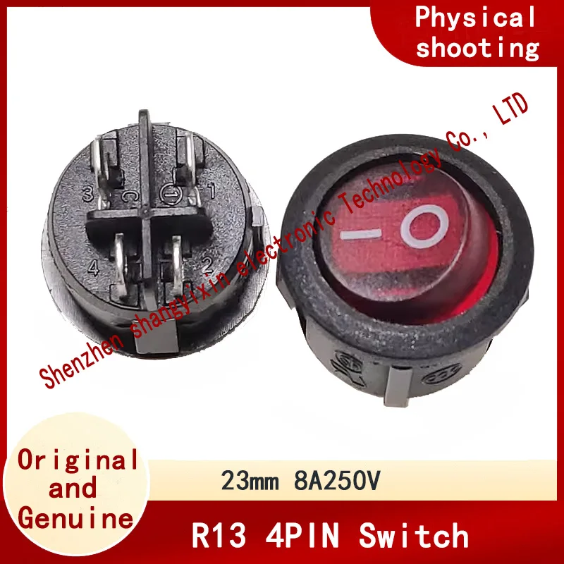 Original certification R131-22C-13C Round 23mm red four-pin two-speed boat switch 8A250V opening 20mm