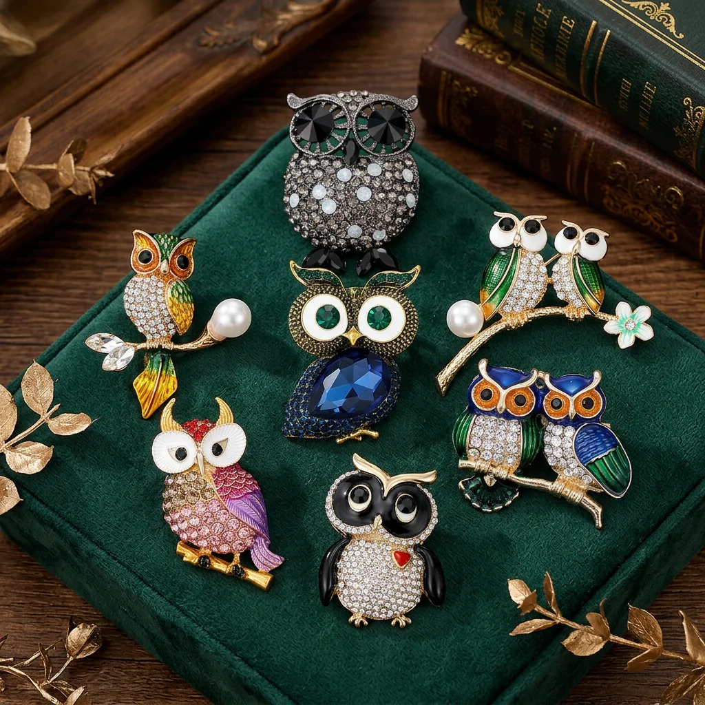 Beaut&Berry Luxury Rhinestone Owl Brooches for Women Unisex Bird Animal Pins Casual Party Jewelry Accessories Gifts Decoration