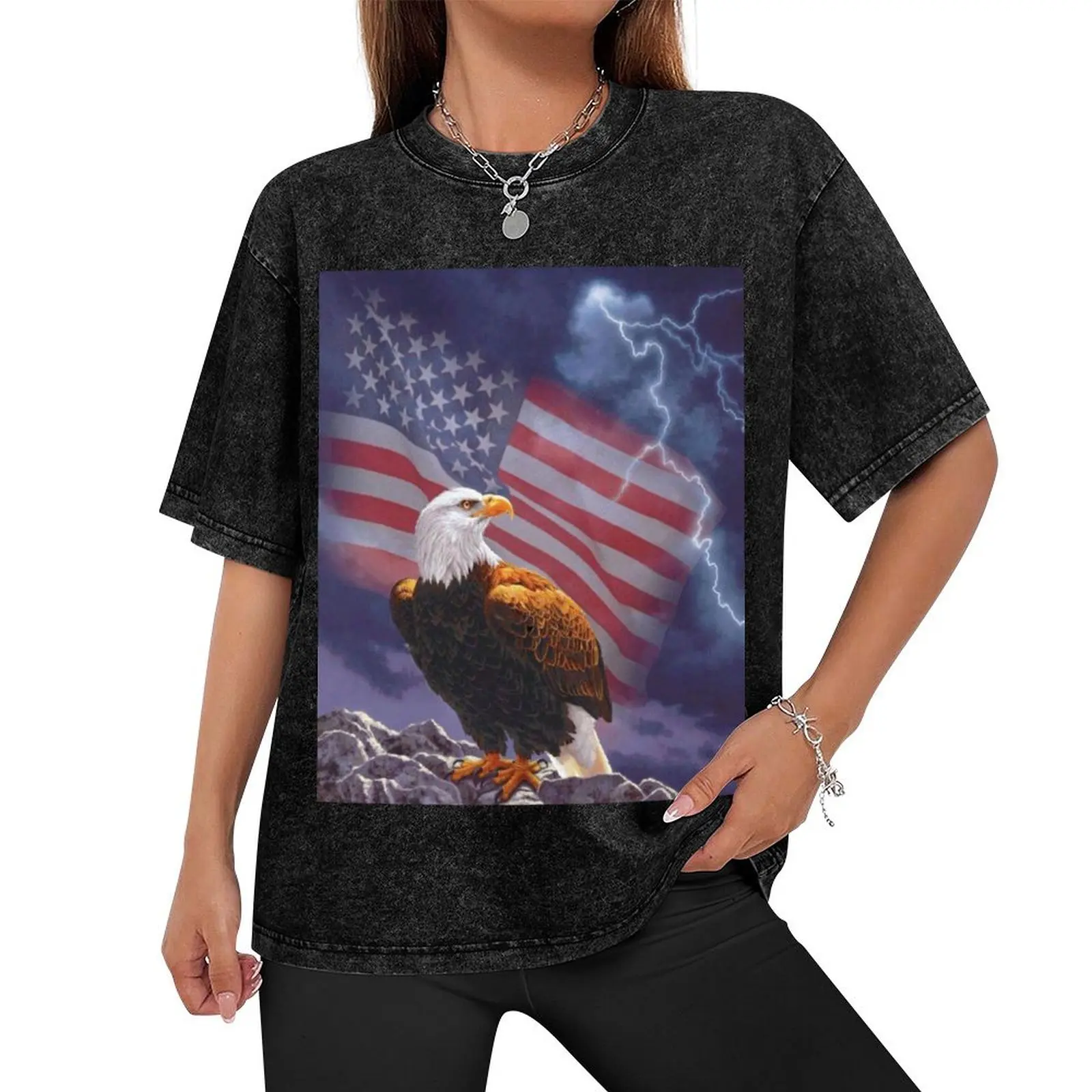 American Flag Bald Eagle Lightning T-Shirt oversized graphic tee graphic t shirts vintage graphic tee outfits for men