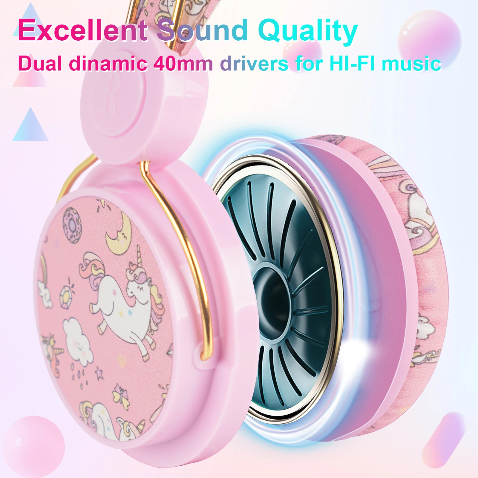 Cartoon Unicorn Kids Headphones For Girls Music Stereo Earphone Computer Mobile Phone Wired Headset With Mic For Boy Child Gift