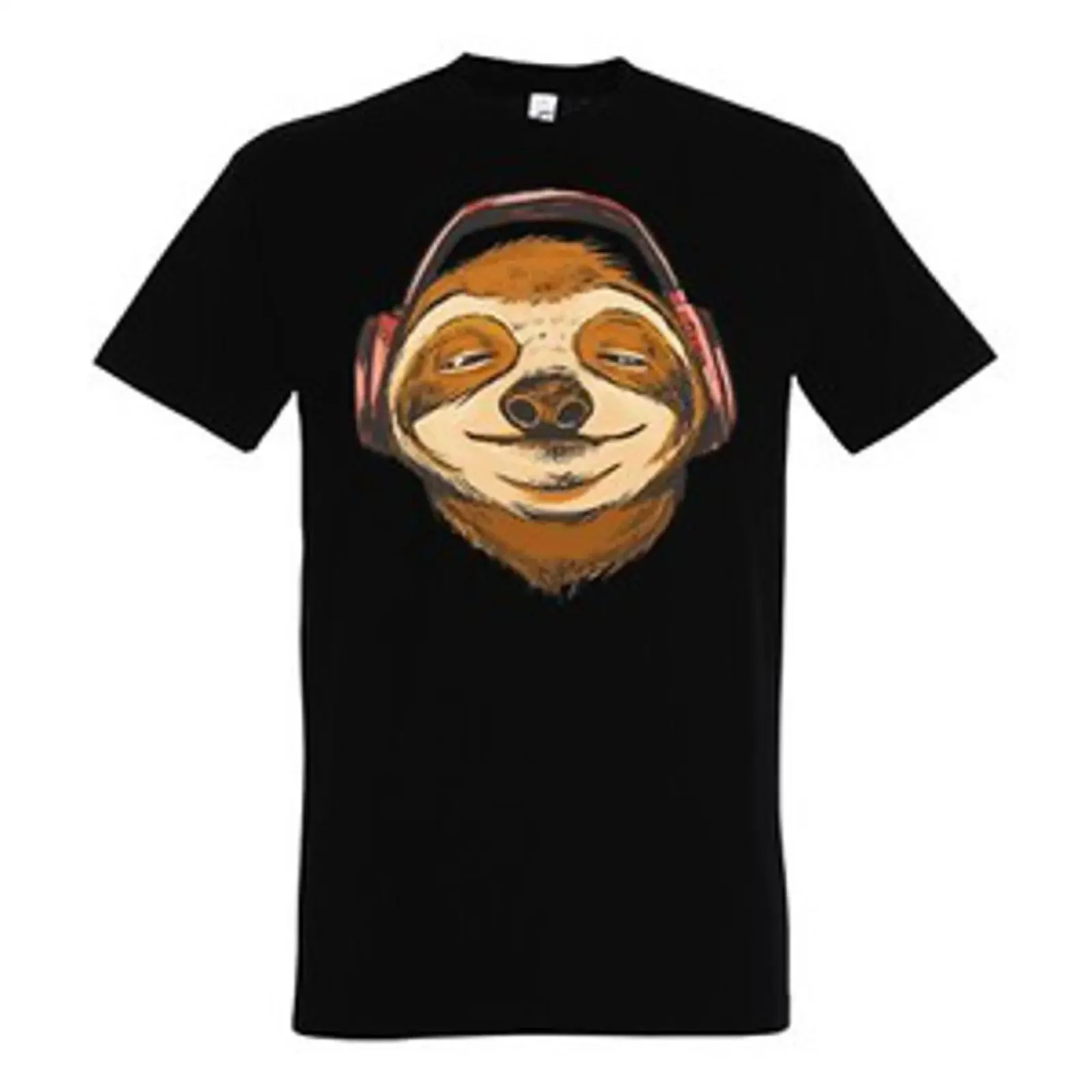 Youth Designz Herren T Shirt Faultier Headset Chillen Faulenzer Lustig Spruch vintage Washed Breathable Casual homme Stretched