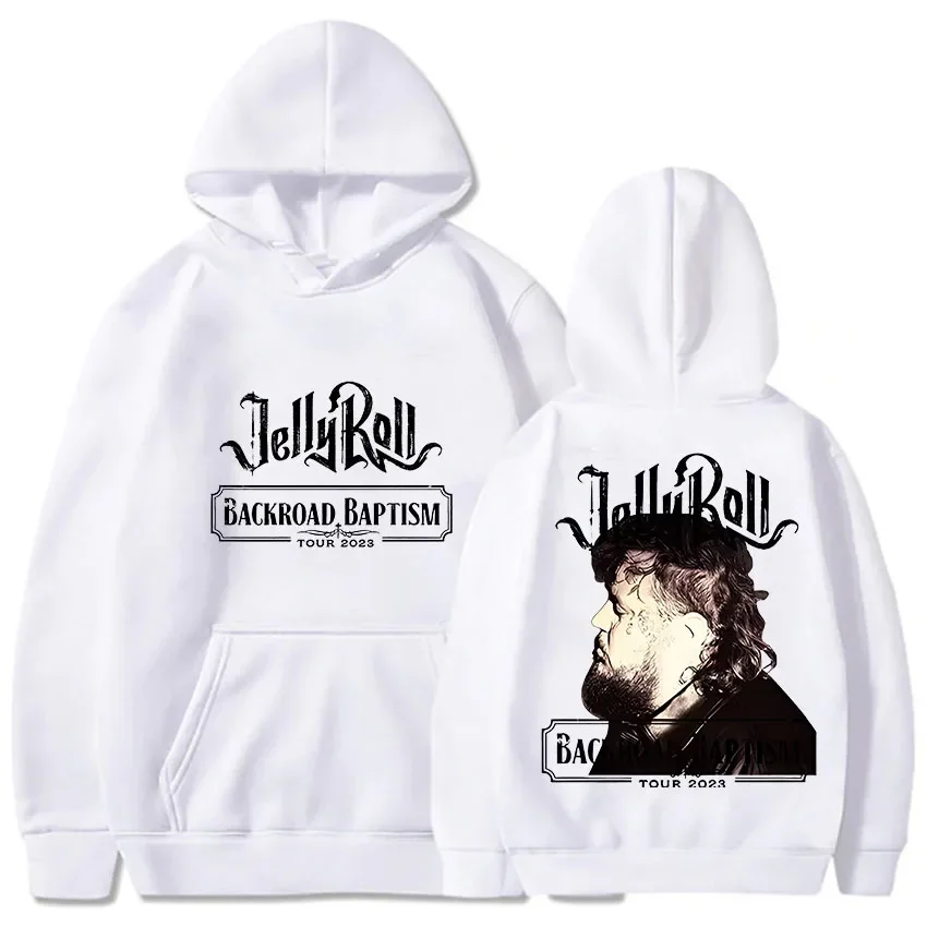 2025 Jelly Roll Long Sleeved Fleece Hoodie Back Print  Hip Hop Sweatshirts Gothic Hooded Clothing Fashion Retro Classic Simple