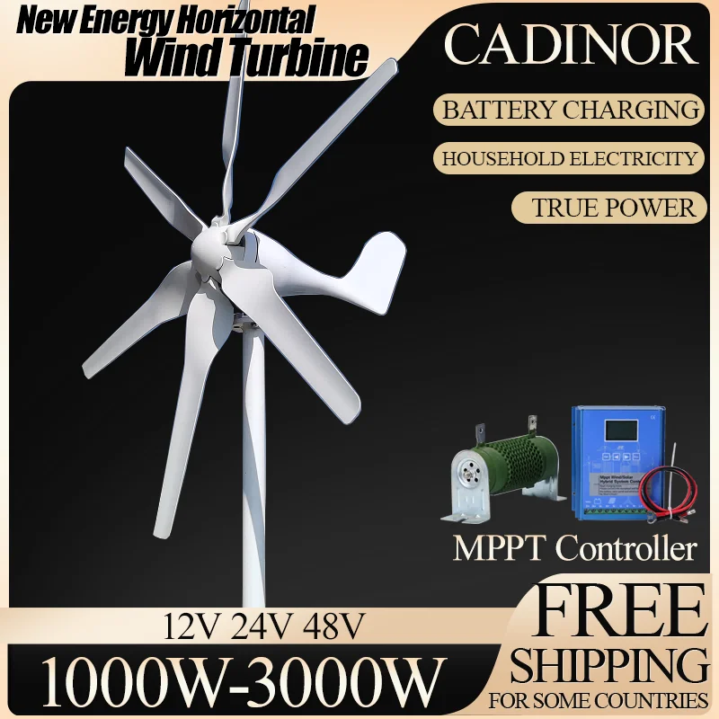 New Arrival 48V 1000W-3000W New Energy Horizontal Low Noise Small Windmill Wind Turbine Generator Free MPPT Controller FOR YOU