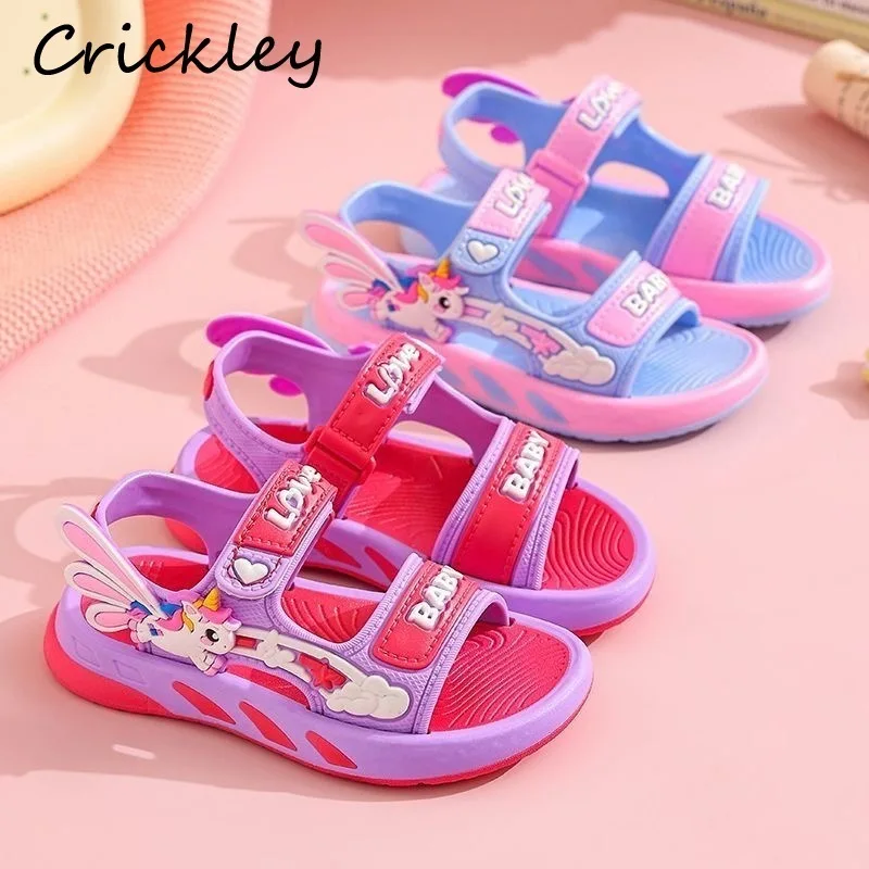 

Summer Cartoon Unicorn Children Sandals PVC Princess Hook Loop Girls Sandals Waterproof Non Slip Soft Kids Beach Shoes