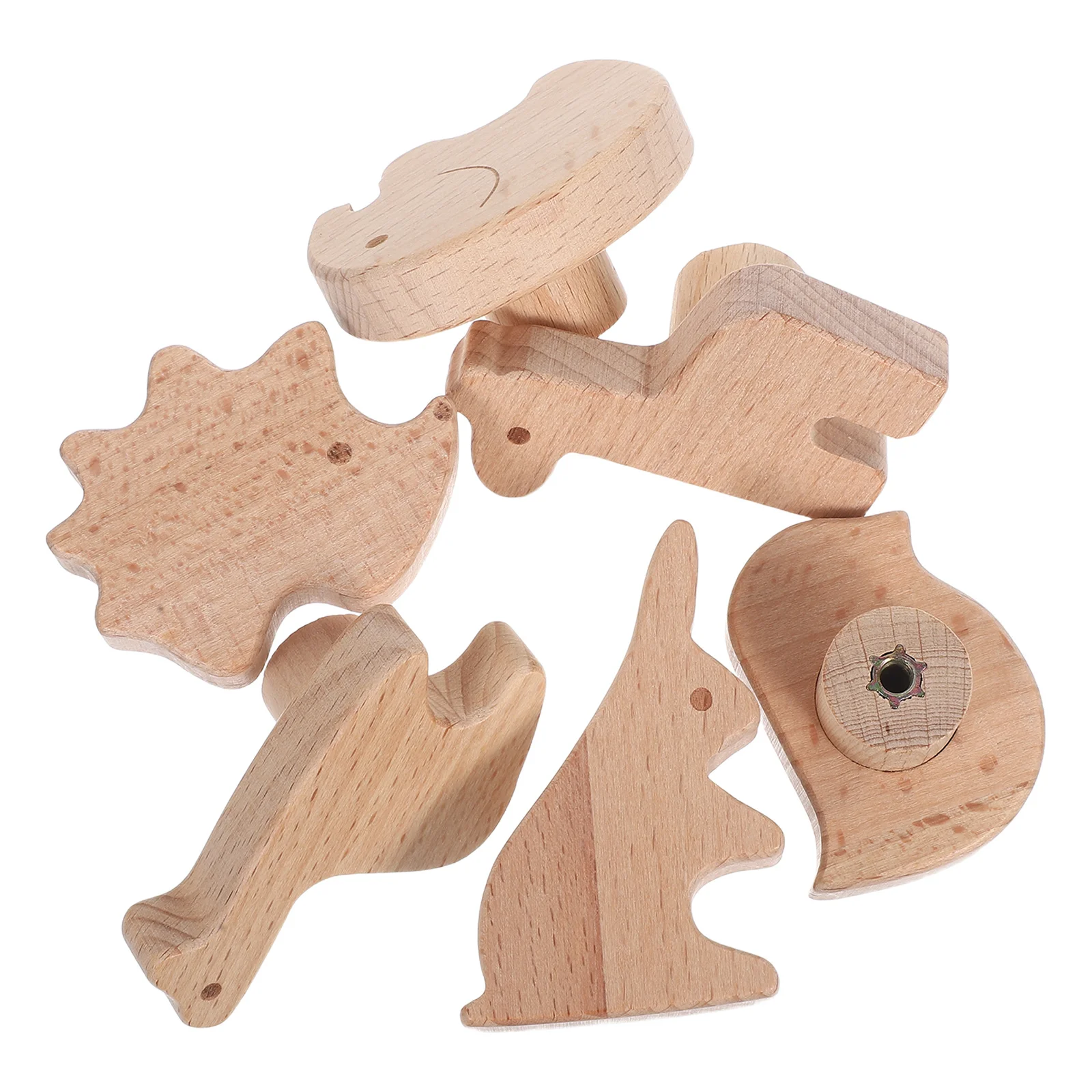 

6Pcs Animal Cabinet Knobs Wooden Decorative Drawer Pulls for Nursery Kitchen Dressers Unique Cartoon Wood Handles