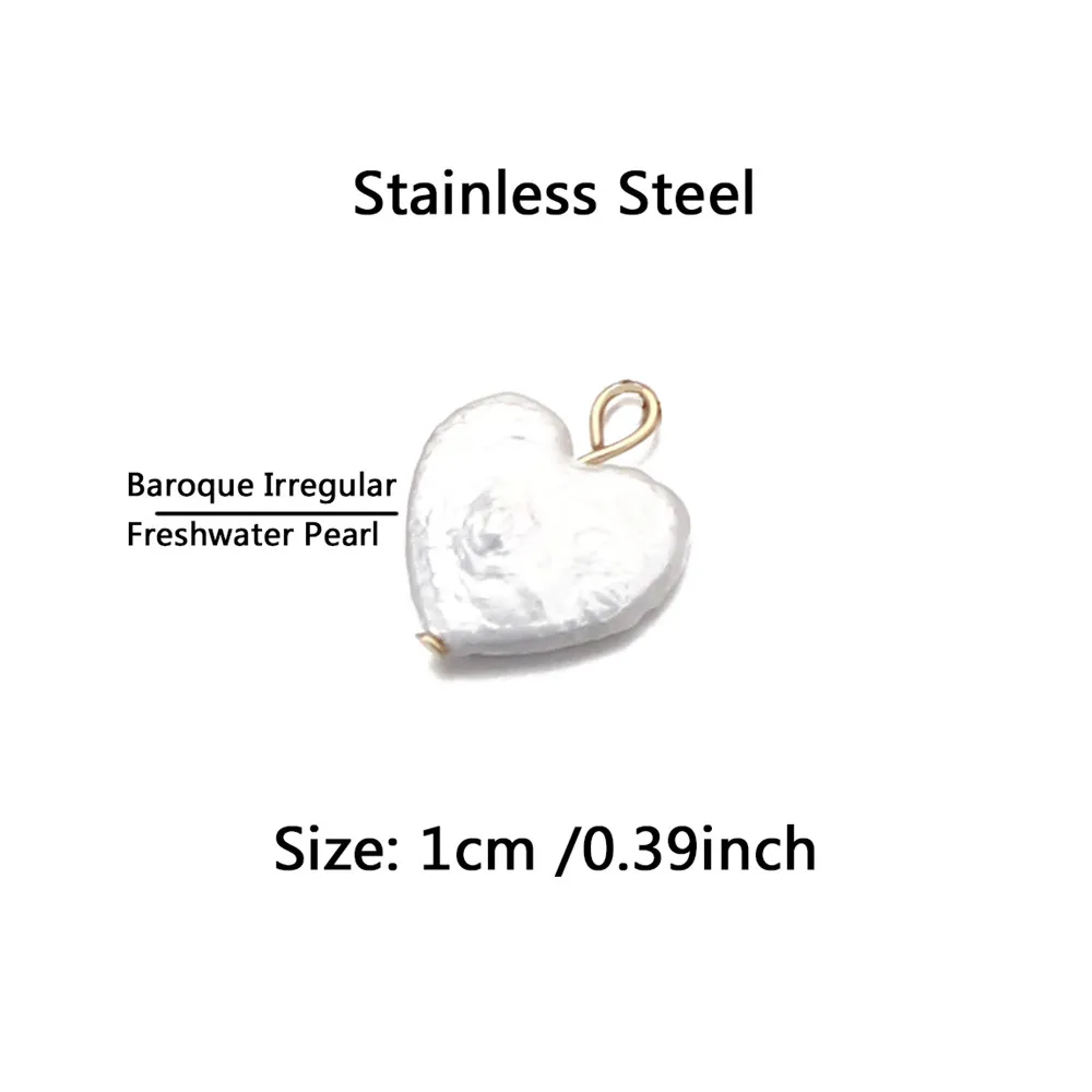 5Pcs/lot New Style Stainless Steel Freshwater Pearl Heart Charms For Jewelry DIY Making Pearl Heart Pendant Accessories