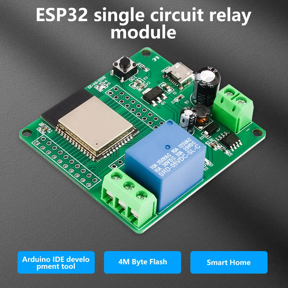 ESP32-WROOM-32E WIFI Bluetooth Development Board Single Relay Module DC7-60V for ESP32 Secondary Development Smart Home Wireless