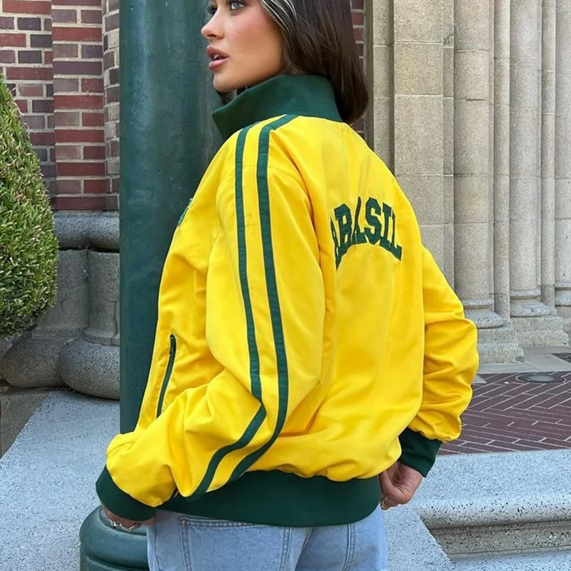New Zipper Hoodie Vintage Junk Gothic Jacket Y2K Aesthetic Retro Five-star Brazilian Yellow Sweatshirt Letter Embroidery 2023