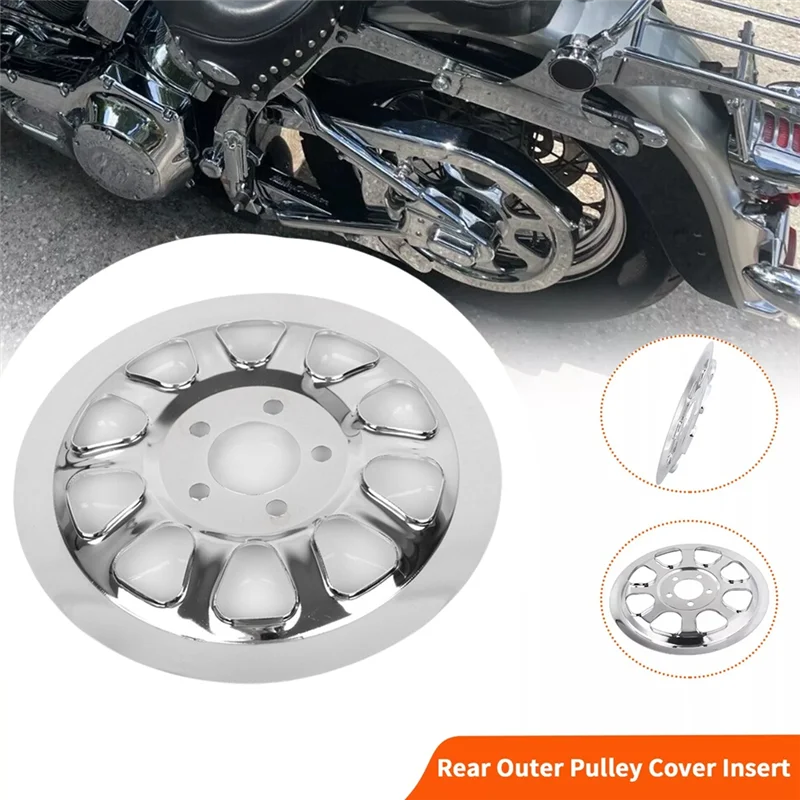 

Trending Chrome Outer Rear Pulley Cover Insert For Fat Boy FLSTF Softail Deluxe FLSTN FXSTC Outer Rear Pulley Cover