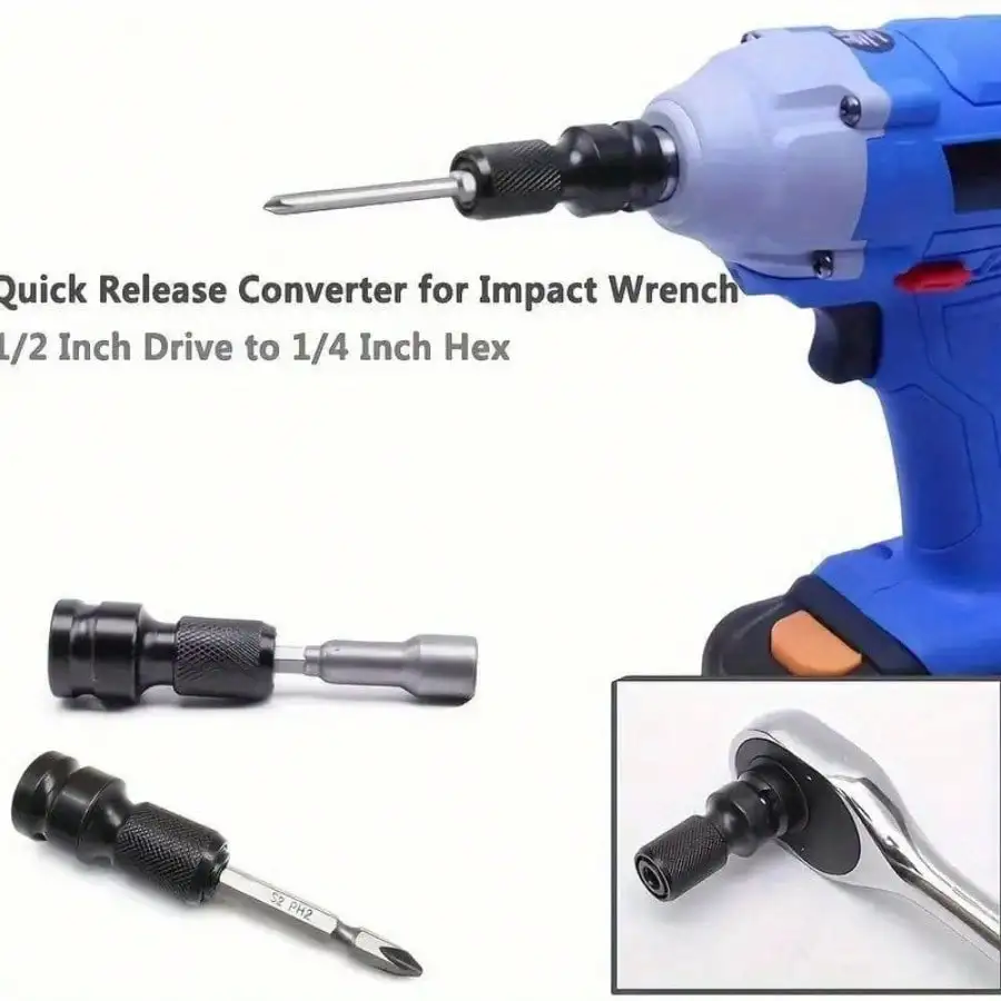 

2PCS 1/2 Inch Square To 1/4 Inch Hex Ratchet Socket Impact Wrench Socket Set Adapter Spanner Drive Converter Quick Release Tool