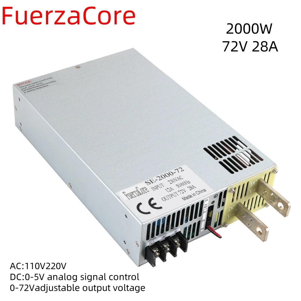 

2000W 72V SMPS 0-5V AnalogSignal Control0-72V Adjustable PowerSupply PLC Control PWM 72VDC Transformer LED Drive Motor Battery S
