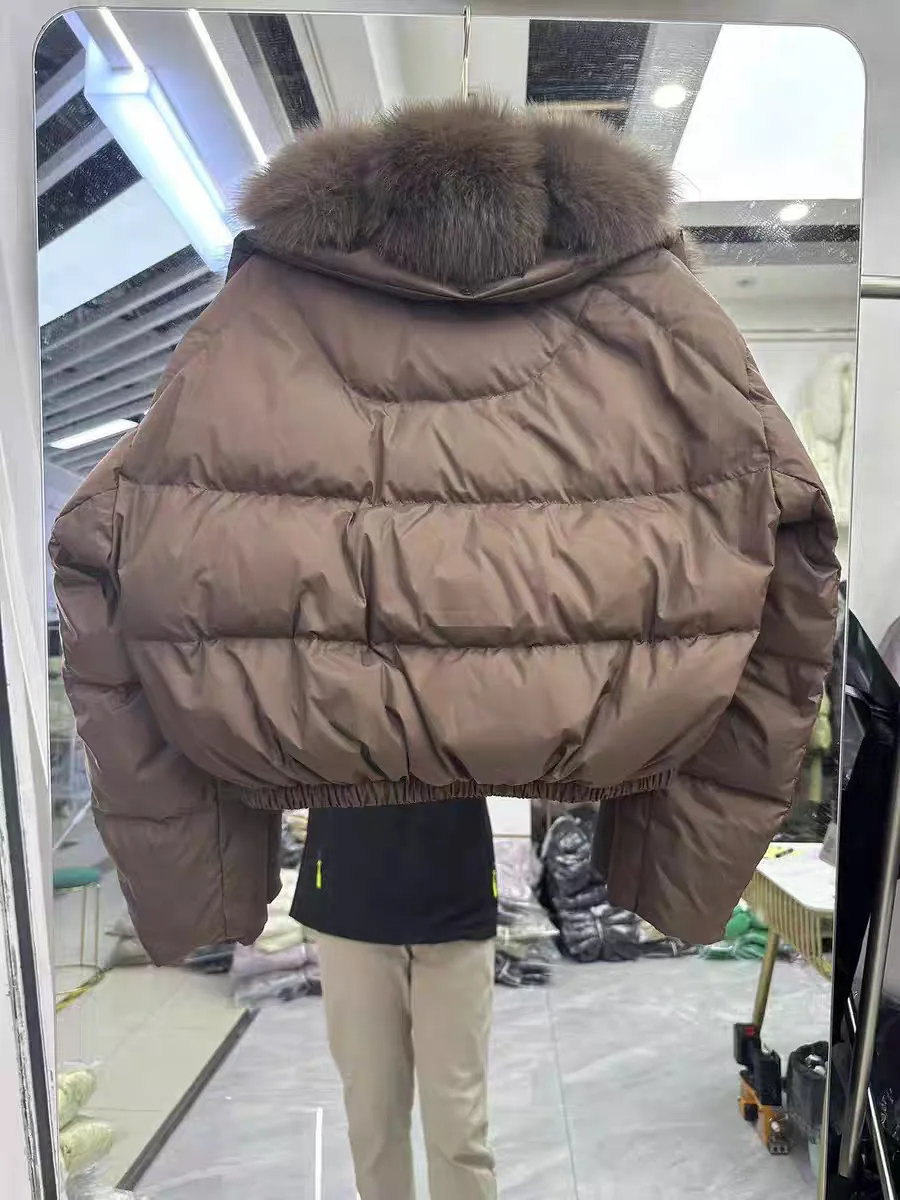 Large Natural Fox Fur Collar 90% White Duck Down Jacket Women Winter Short Waterproof PU Puffer Coat Female Thick Parkas view 5