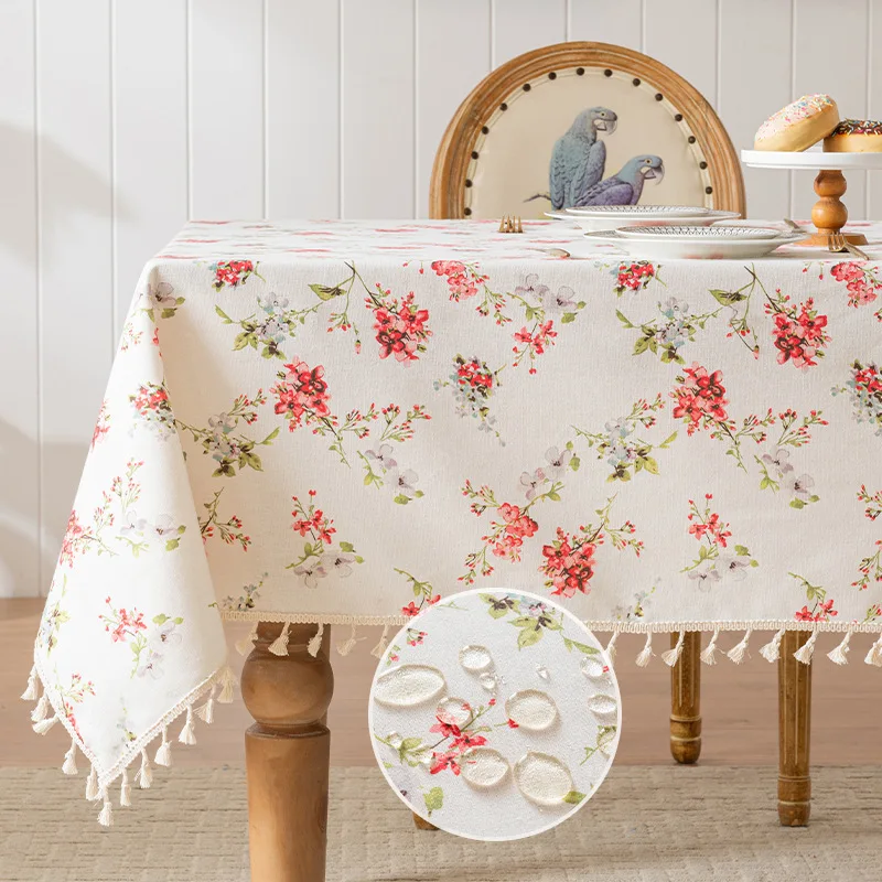 Household Waterproof Tablecloth Floral Tassel Tablecloth Rectangular Tablecover Tea Table Decor For Kitchen Dining Room